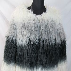 White Black & Gray Color Block Faux Fur Coat XXL